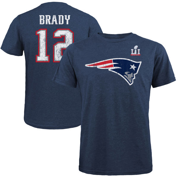 Tom Brady New England Patriots Majestic Threads Super Bowl LI Champions Tri-Blend Name & Number T-Shirt - Navy